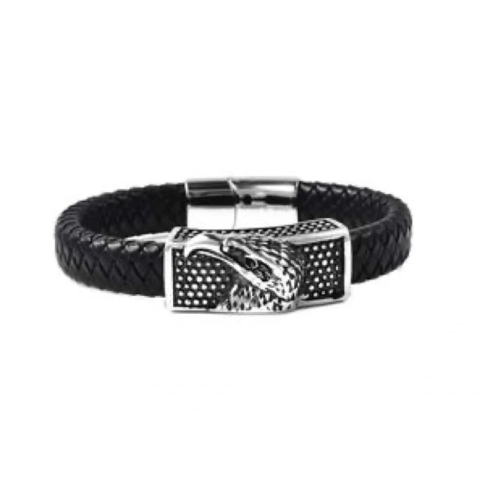 Genuine Braided Leather Bracelet with Eagle Head